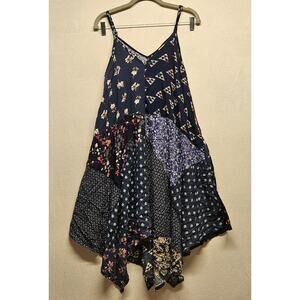 Paani Dress Women's Size Small Blue Patchwork V-Neck Sundress